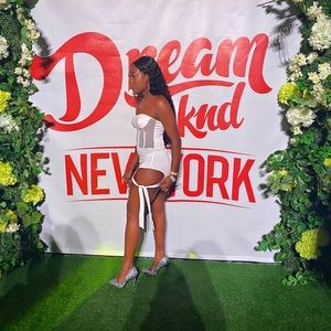 Strapless see through mesh corset top